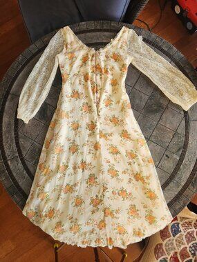 Vintage Prairie Lace Floral Corset Dress Womens XS/S Gunne Sax Style Cottagecore